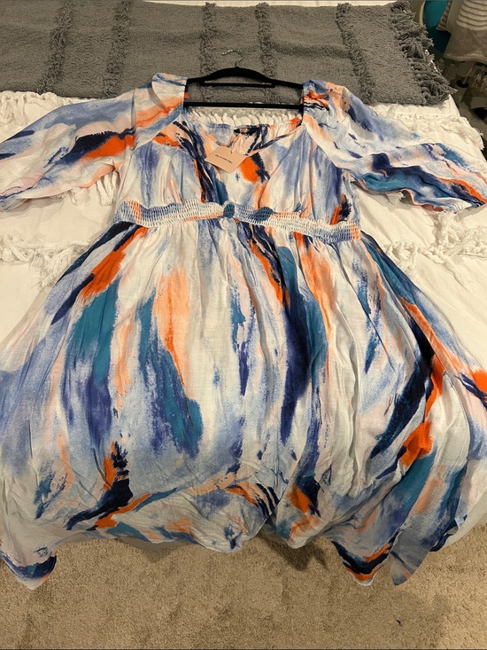 BloomChic Dresses & Skirts - Bloomchic NWT 14-16 Abstract Brushstroke Midi Dress in Blue, Teal & Orange